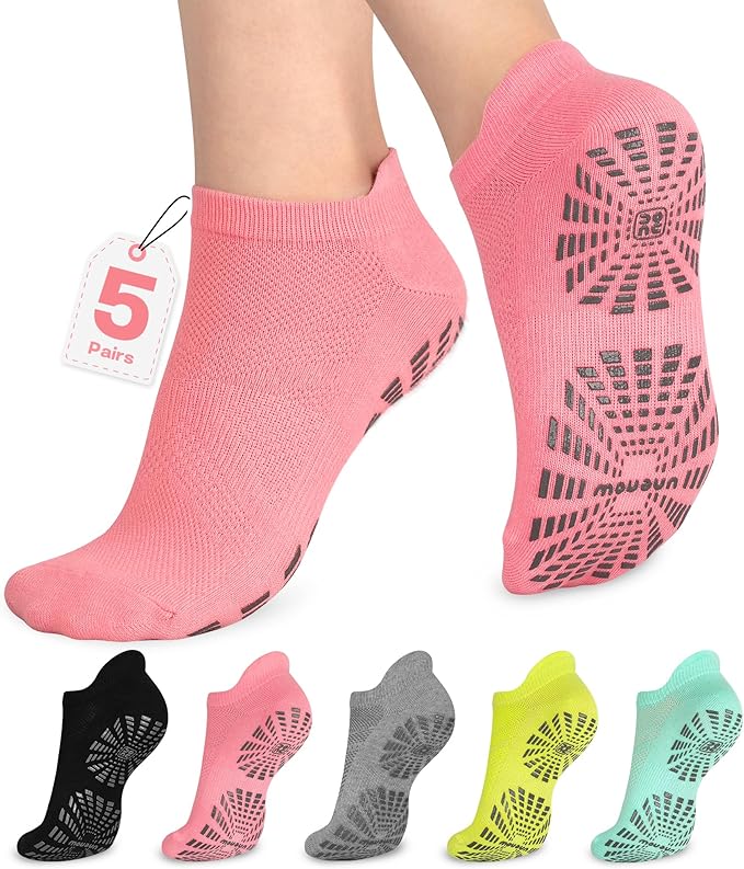 unenow 5 Pairs Pilates Socks for Women Non Slip Socks with Grips for Yoga Hospital Barre Barefoot