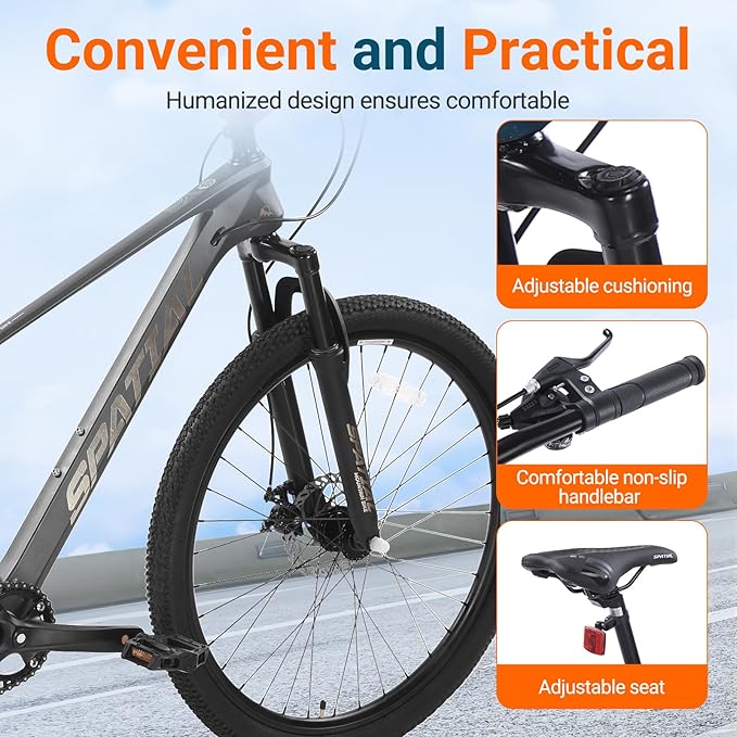 SPATIAL Mountain Bike, 24/26/27.5/29 inch Outdoor Cycling Bike,21/8 Speed Lightweight Aluminum Frame | Dual Disc Brakes,Adjustable Ergonomic Seat for Men Women Adult,MTB Bicycle