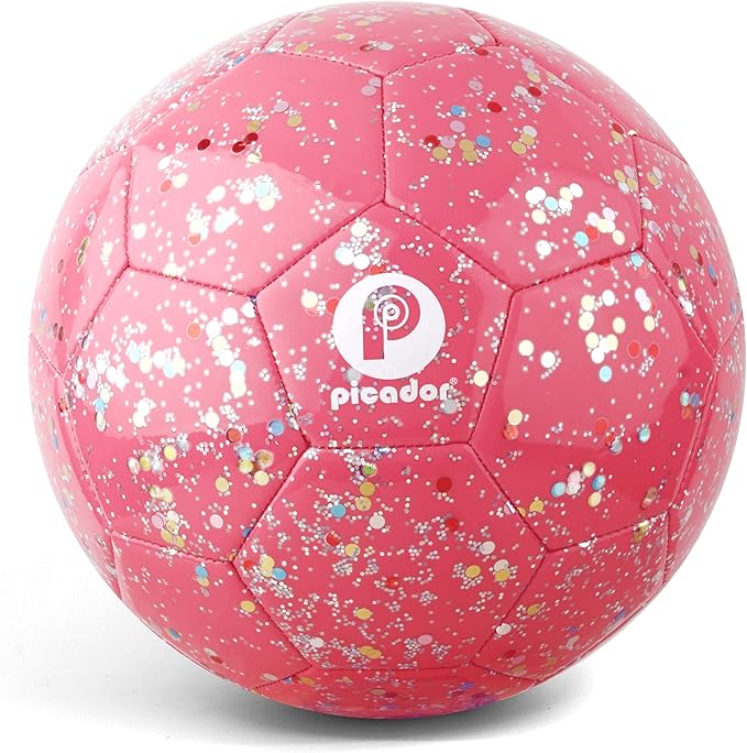 Kids Soccer Ball Size 3 4, Glitter Pink Purple Shiny Toddler Balls for Ages 4-6-8 8-12 Girls Boys Soft Training Ball
