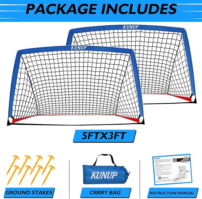 2 of 5×3 6x4 9x5 FT Portable Kids Soccer Goals Set, Foldable Soccer Practice Nets for Backyard with Carrying Bag for Toddler Youth Pop Up Soccer Training Equipment Indoor Outdoor Sports Game Gift