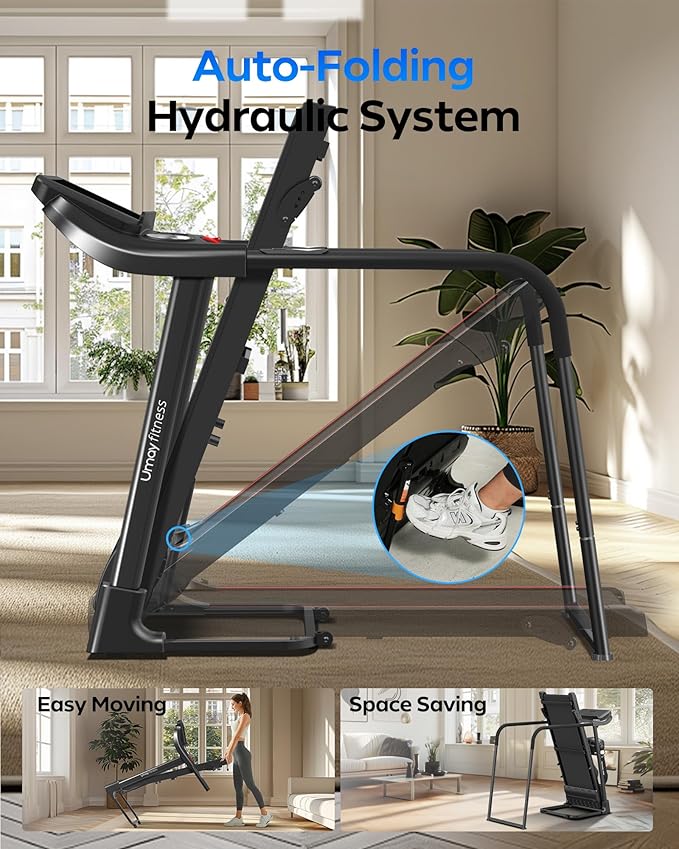 UMAY Fitness Treadmill with Incline, Foldable Compact Treadmills for Home with Pulse Sensors, Max 300/400 LBS Capacity, 3.0/3.5HP Quiet Brushless, Max 8.7 MPH