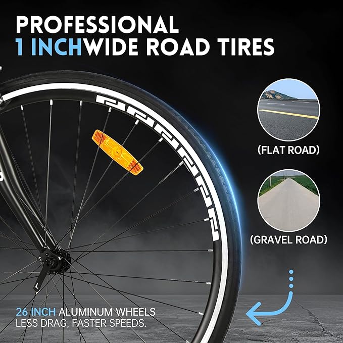 Road Bike 14-21Speed 700C Wheel with Light Aluminum Alloy Frame Commuter Bicycle with Dual Disc/V Brakes for Women and Men Black,White,Blue,Red