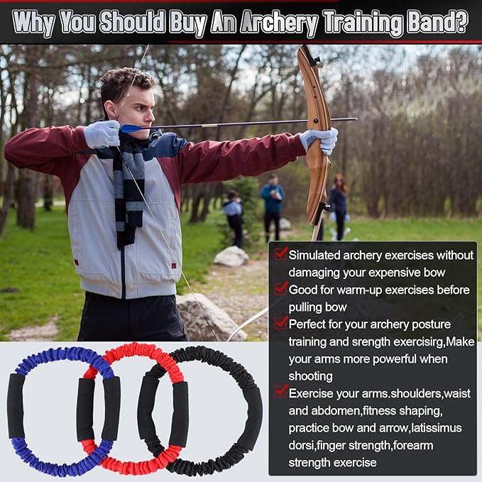 3 Pcs Archery Bow Strength Trainer 30 40 50 Lbs Arm Strength Exercise Band Rubber Stretch Bands Archery Accessories for Bow Practice Shooting Accessories