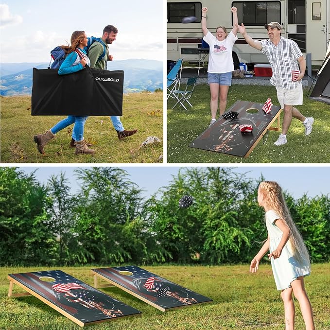Cornhole Set, Corn Holes Outdoor Game, Regulation 2X4 Cornhole Boards, Portable Cornhole Set, Classic American Flag Cornhole Set Includes 2 Boards, 8 Cornhole Beans Bags & Carry Case