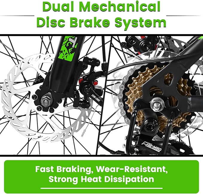 24/26 Inch Mountain Bike, 21 Speed Mountain Bicycle with High Carbon Steel Frame, Dual Disc Brakes and Front Suspension, MTB Bike for Adult Teenagers Boys Girls