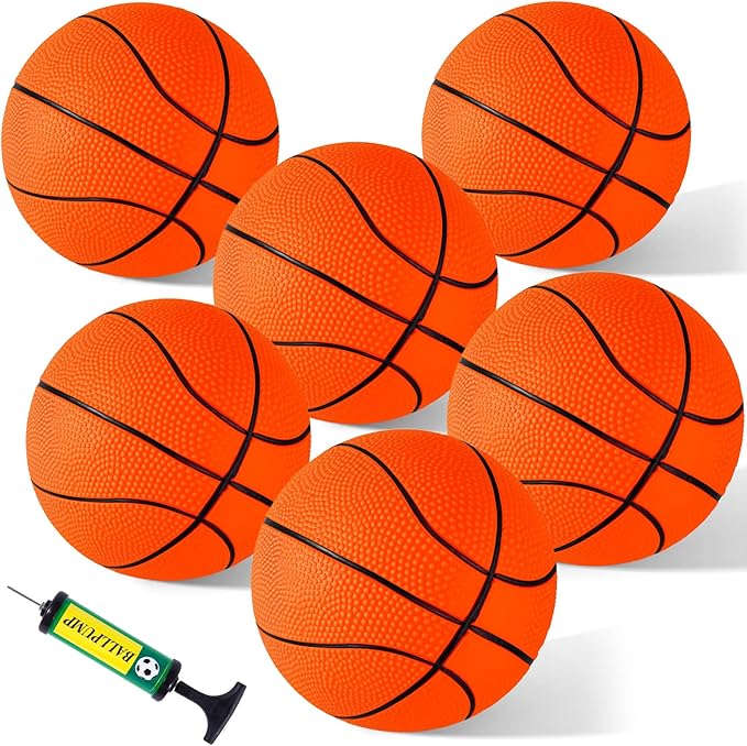 Shindel 6PCS Mini Basketballs, 4.7 inches Inflatable Rubber Basketballs with Pump for Mini Hoop for Kids Indoor Outdoor Play