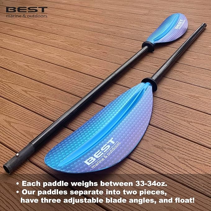 Best Marine and Outdoors Kayak Paddle, Carbon Fiber Shaft & Fiberglass Reinforced Polypropylene Blades, 220cm, 234cm, 250cm, Lightweight Kayak Paddles for Adults