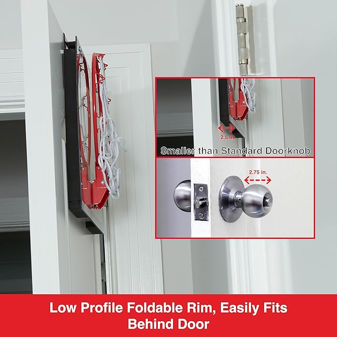 ESPN Mini Basketball Hoop, Over The Door Basketball Hoop with Foldable Breakaway Rim, Includes 2 Mini Basketballs and Pump