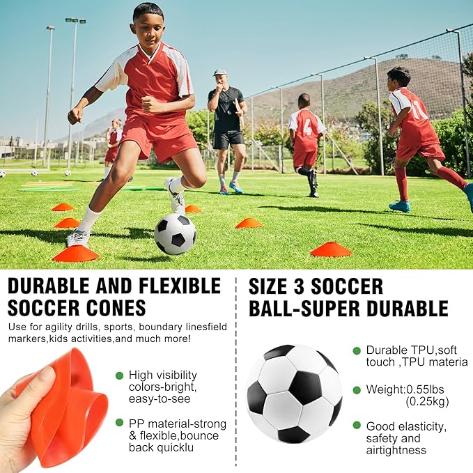 Soccer Goal, 2 of 6'x4' Kids Soccer Goals for Backyard Set, Portable Pop Up Soccer Net, Practice Soccer Training Equipment with Ball, Cones for Toddler,Youth Sports Outdoor Games Yard Play