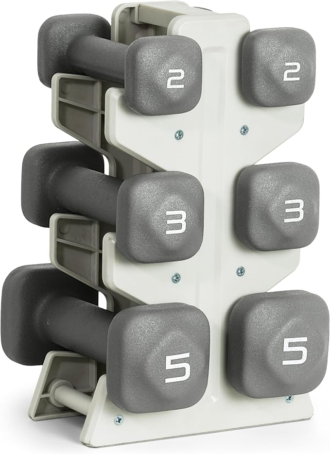 Tone Fitness Neoprene Dumbbell Set with Storage Rack – Non-Slip, Anti-Roll Hand Weights for Home Gym Workouts | 20 lb, 32 lb, & 50 lb Options