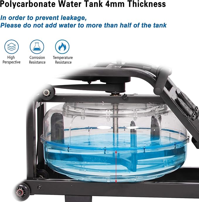 LUCKYERMORE Water Rowing Machine with LCD Monitor for Home/Gym, 265 Lbs Weight Capacity, Adjustable, Space Saving, Mobile, Double Track Indoor Rower Fitness, Black