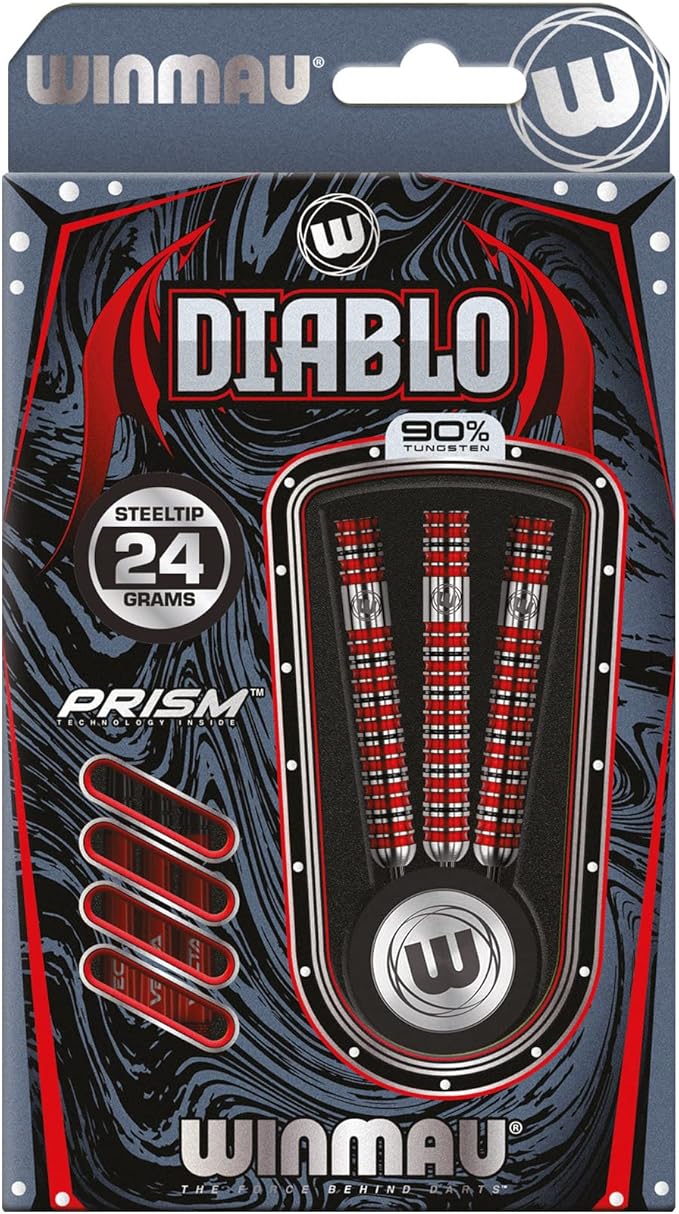 Winmau Diablo 90% Professional Tungsten Darts Set with Flights and Stems (Shafts) Steel tip & Soft tip