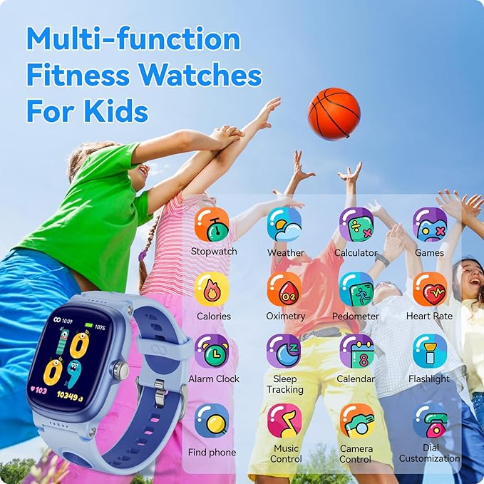 Smart Watch for Kids with Heart Rate Sleep Monitor, Games/Alarm/IP68 Waterproof Smart Watch for Boys Girls, Step Calorie Pedometer Activity Tracker, Kids Fitness Watch Birthday Gifts for Aged 4-16