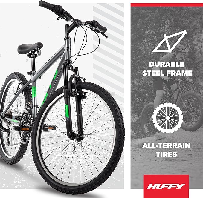 Huffy Stone Mountain Hardtail Mountain Bike for Boys/Girls/Men/Women, 20"/24"/26" Sizes, 6 or 21 Speed Shimano Twist Shifting, Front or Dual Suspension, Comfort Saddle, Sleek Colors