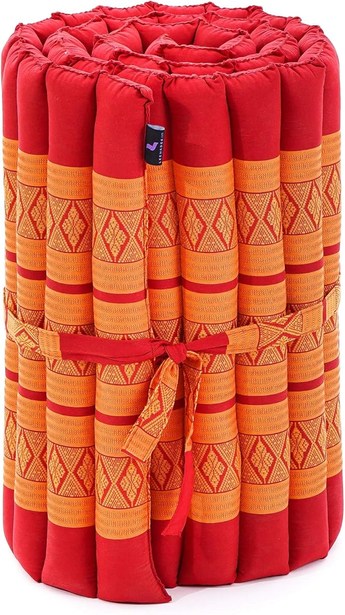 Leewadee - Foldable Floor Mattress - Japanese Roll Up Futon -Trifold Tatami Mat- Guest Floor Bed - Camping Mattress - Thai Massage Mat, Kapok Filled, 75 x 20 inches, Orange Red