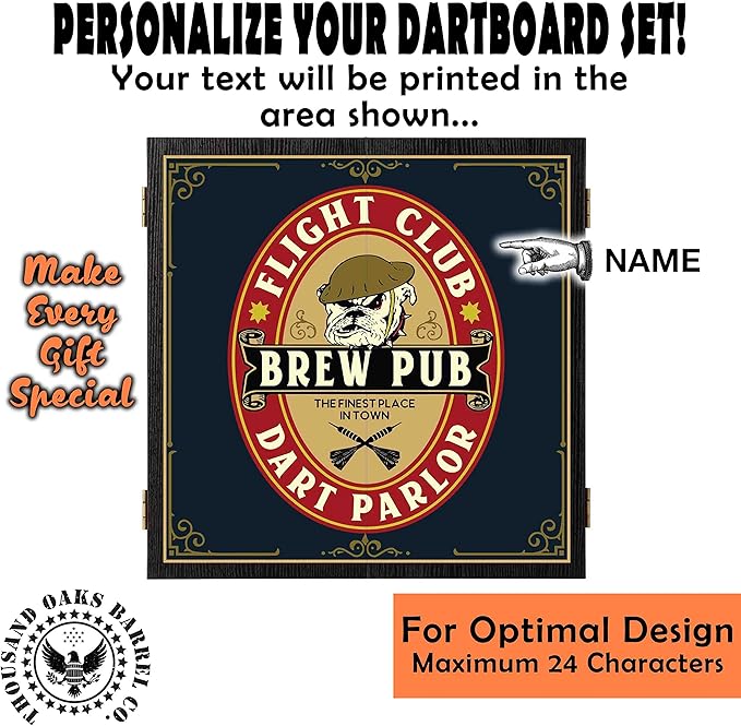 THOUSAND OAKS BARREL CO. | Personalized Dartboard & Cabinet Set with 6 Steel Tip Darts