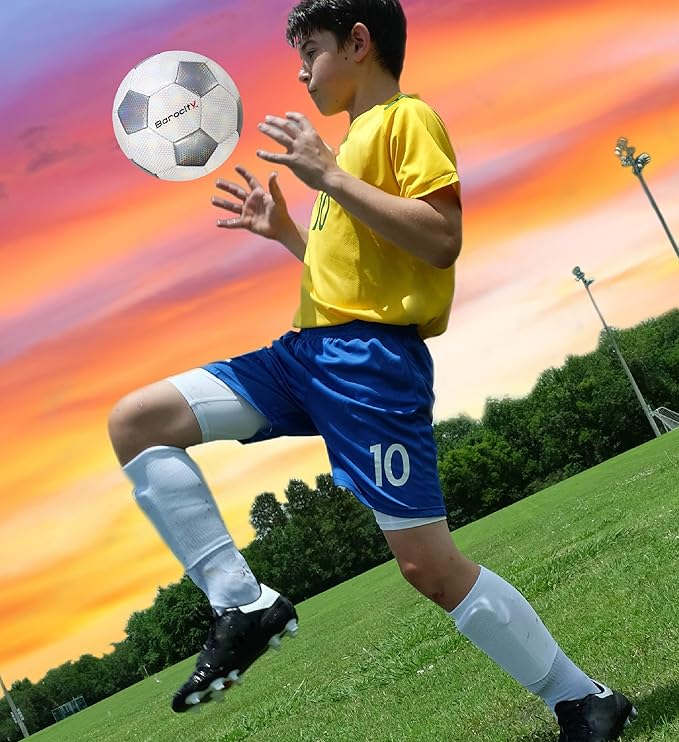 Soccer Ball - Premium Boy and Girl Official Match Ball with Cool Reflective Iridescent Rainbow Hex Pattern, Durable, Indoor, Outdoor, Training, Practice, Playtime and Games