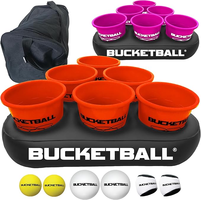 BucketBall | Team Color Edition | Party Pack (Orange/Pink): Original Yard Pong Game: Best Camping, Beach, Lawn, Outdoor, Family, Adult, Tailgate, Jumbo, Giant Game