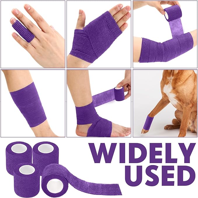 Treela 48 Pack Self Adhesive Wrap Bandage Bulk, 2 Inches x 5 Yards Self Adherent Cohesive Bandage Elastic Athletic Tape Breathable Wound Tape for Stretch Athletic Sports Wrist Ankle(Purple)