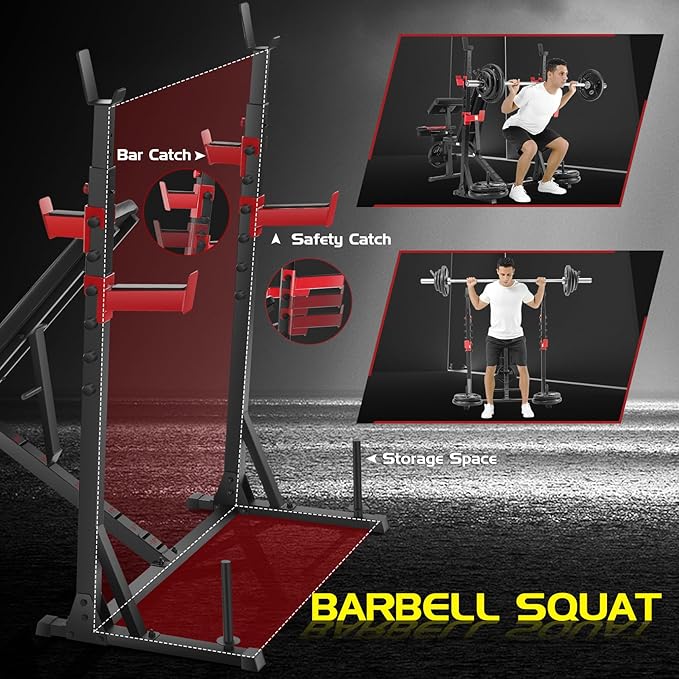 OPPSDECOR 900LBS Weight Bench Set with Squat Rack Preacher Curl Weight Bench with Leg Extension Bench Press Set Workout Bench for Home Gym Full Body Workout