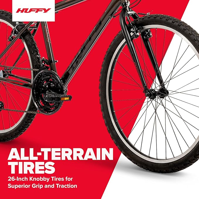Huffy North Peak 26-Inch Mountain Bike, Durable Steel Frame, 5-Speed Twist Shifter, Front and Rear Linear-Pull Brakes, All-Terrain Tires, Padded ATB Saddle