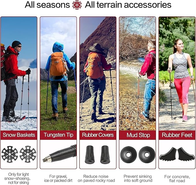 Carbon Fiber Trekking Poles Telescopic Walking Sticks Lightweight Collapsible Hiking Poles with Cork and EVA Foam Grips & Quick Adjustable Flip Locks, All-Terrain Accessories for Backpacking Camping