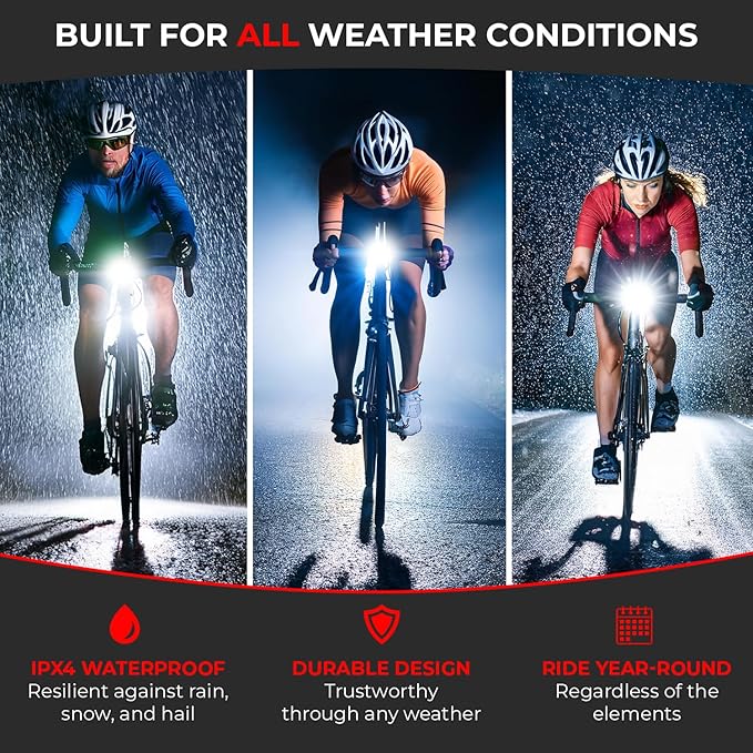 Bike Light Set for Night Riding | USB Rechargeable Ultra-Bright Front Headlight and Back Tail Lights | 4 Light Modes Mountain Bicycle Flash Accessories | Easy Installation for Men, Women, Kids