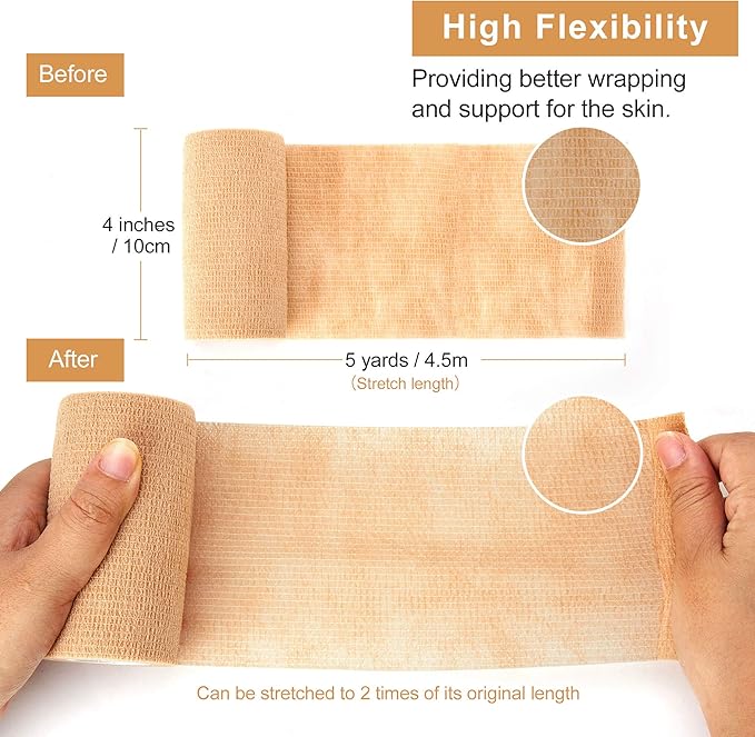 Self Adhesive Bandage Tape (3 Inches X 5 Yards), Elastic Cohesive Bandage Medical Wrap for First Aid, Sports, Wrist & Ankle (4 inch, Count, 12)