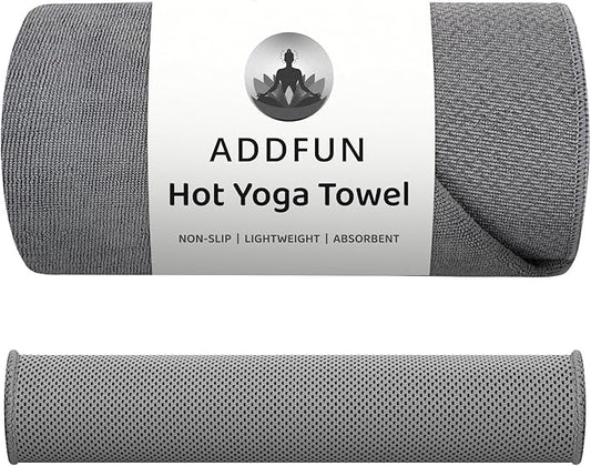 Hot Yoga Towel, Yoga Mat Towels for Hot Yoga Non Slip with Grip Dots Cooling Towel Sweat Absorbent Microfiber Pilates Towel for Bikram Exercise and Fitness (Gray)