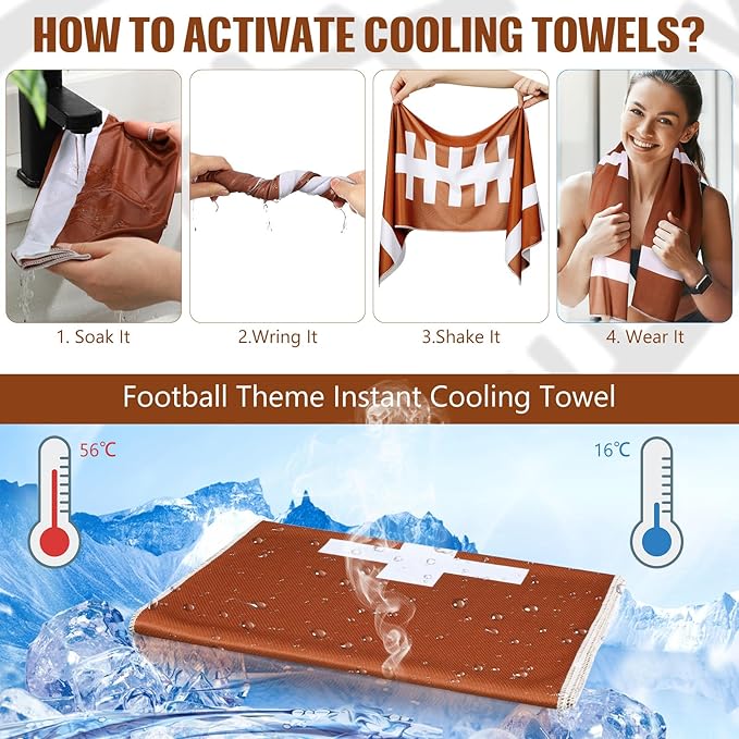 12 Pack Football Cooling Towels, Sports Towels with Bags, 40"x12" Breathable Chilly Towel, Microfiber Towel for Football Sport Team Gift