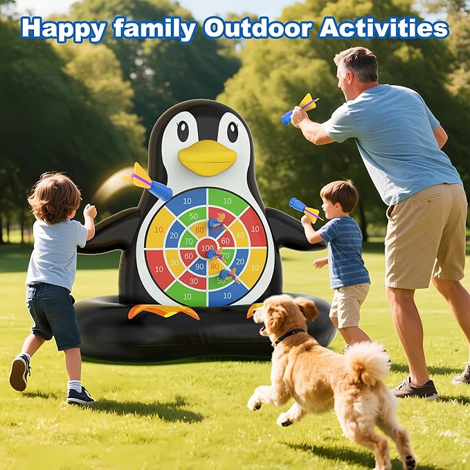 MOONTOY Pool Toys for Kids, Inflatable Penguin Dart Board Game, Pool Games for Beach & Backyard, Summer Water Toys for Boys Girls Ages 6-12, Teens & Adults (Pump Included)