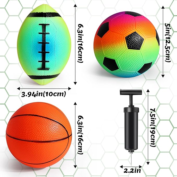 Small Sports Balls for Toddler Pack of 6, 2 Each of 5" Football, Basketball, Soccer for Playground, Toy Balls Inflatable Multi-Sport Ball Set with 1 Pump for Indoor and Outdoor Activities
