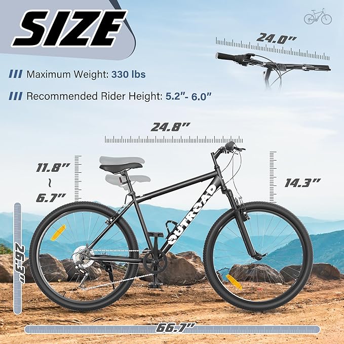 Beterland 26 Inch Mountain Bike, 1/7/21 Speed Comfort Bike wth Dual V Rakes, Bikes for Adults with Front Suspension and High Carbon Steel Frame, Bicycle with Adjustable Ergonomic Seat