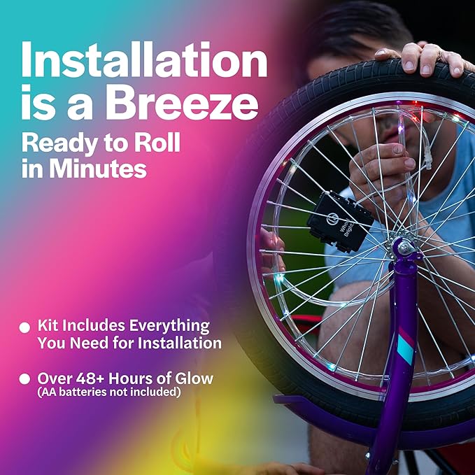 Brightz WheelBrightz LED Bike Wheel Lights - 2025 Edition with Superior Straps & LED-Weatherproof Shield! 14 Colors - Unmatched Durability, Visibility & 48+ Hours of Dazzling Illumination