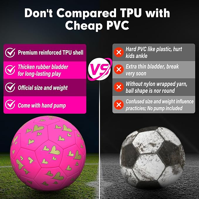 Soccer Balls Size 3 for Girls Soccer Ball for Kids Aged 4-6 6-8 Beginners Outdoors Sports Ball Recreation Playing Ball Birthday Christmas Back to School Gifts