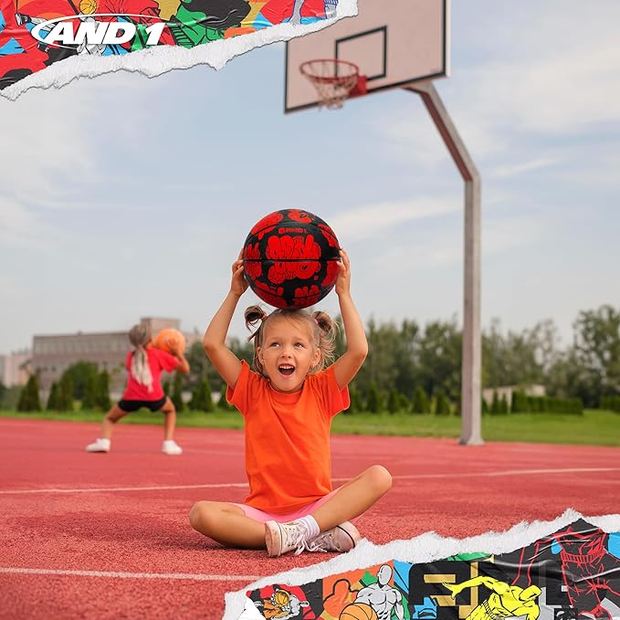 AND1 Toss Up Basketball : Youth Sized Rubber Streetball for Indoor and Outdoor Use, Deep Channel Construction and Durability, Includes 10” Pump