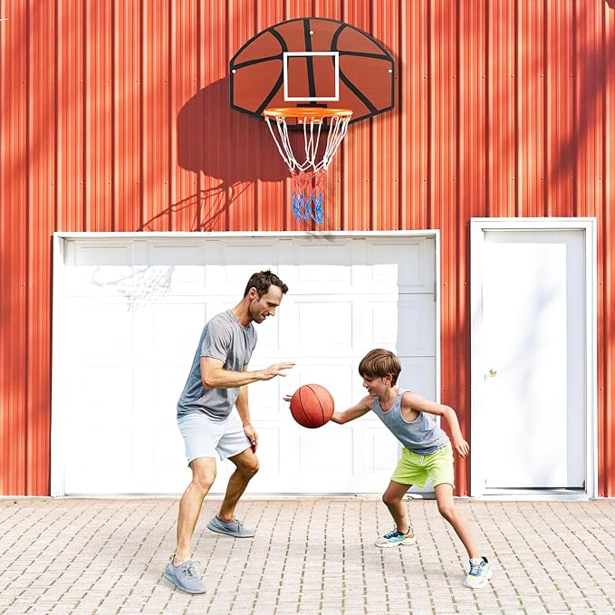 GYMAX Mini Basketball Hoop, Portable Wall Mounted Basketball Hoop with Shatterproof Backboard & All Weather Net, Mounting Hardware Included, Indoor Outdoor Basketball Goal for Kids, Teenagers, Adults