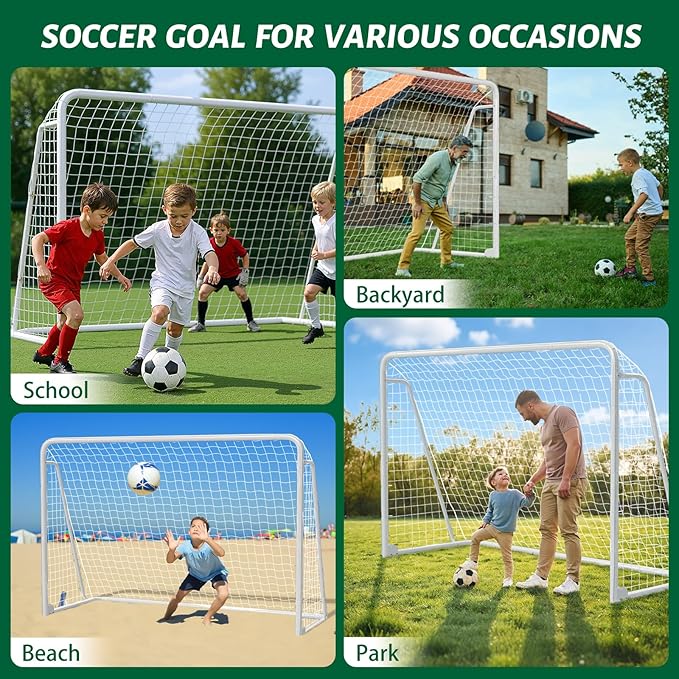 NAIZEA Soccer Goal - 12x6FT/16x7FT/10x6FT/8x6FT/6x4FT Soccer Goals for Backyard - Metal Soccer Goals for Youth Adult - Multiple Sizes Colors - Perfect for Games Indoor Outdoor Practice