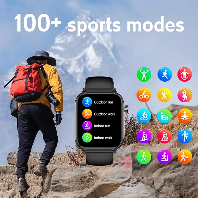Smart Watch for Women Men 1.96" IPS Smartwatch, 24/7 Heart Rate/Blood Oxygen/Blood Pressure/Sleep Monitor, Blood and Body Composition,100+ Sports Modes Fitness Tracker (Pink)