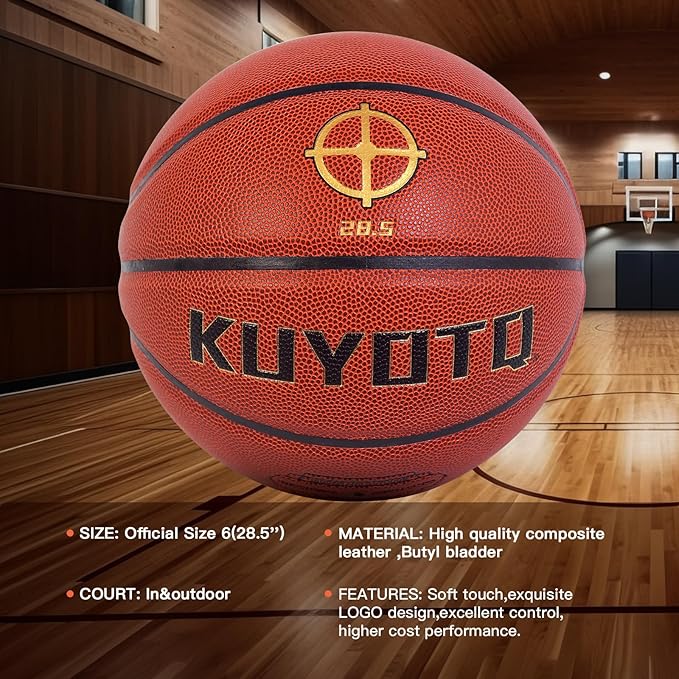 KUYOTQ Kids Toddler Youth Adult Size 3/4/5/6/7 Basketball 22/25.5/27.5/28.5/29.5" Thickened Rubber or Faux Leather Basketball for Boys Girls (Deflated)