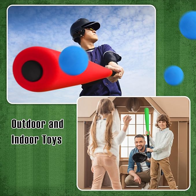 Wettarn 4 Pcs Foam Baseball Bat 24 Inches Foam Bat with Safe Soft Baseballs T Ball Set for Outdoor Indoor Sport Game Beginners Practice Playing Training(Red, Yellow, Blue, Green)