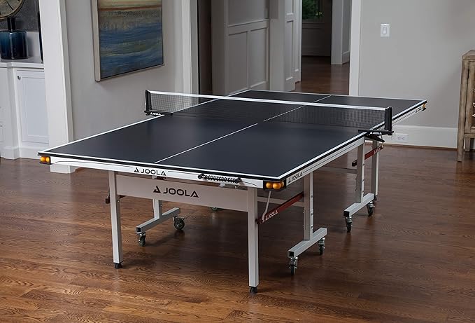 JOOLA Rally TL Professional MDF Indoor Ping Pong Table w/Quick Clamp Table Tennis Net & Post Set - 10 Minute Easy Assembly - Corner Ball Holders - Tournament Quality - Includes Playback Mode
