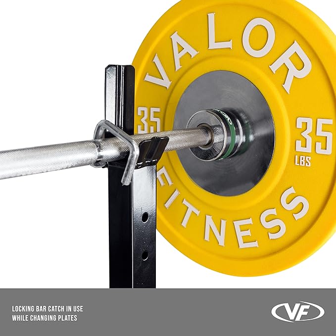 Valor Fitness Adjustable Power Squat Rack with J-Hooks, Locking Safety Catches, and Plate Storage – Home Gym Bench Press Station – Max Weight 475 lbs