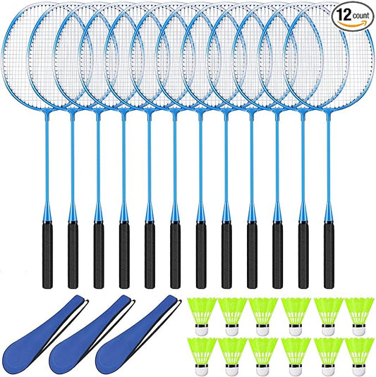 12 Pack Badminton Rackets Set Including Rackets, Nylon Shuttlecocks and Carry Bag for Outdoor Backyard Games Beginners