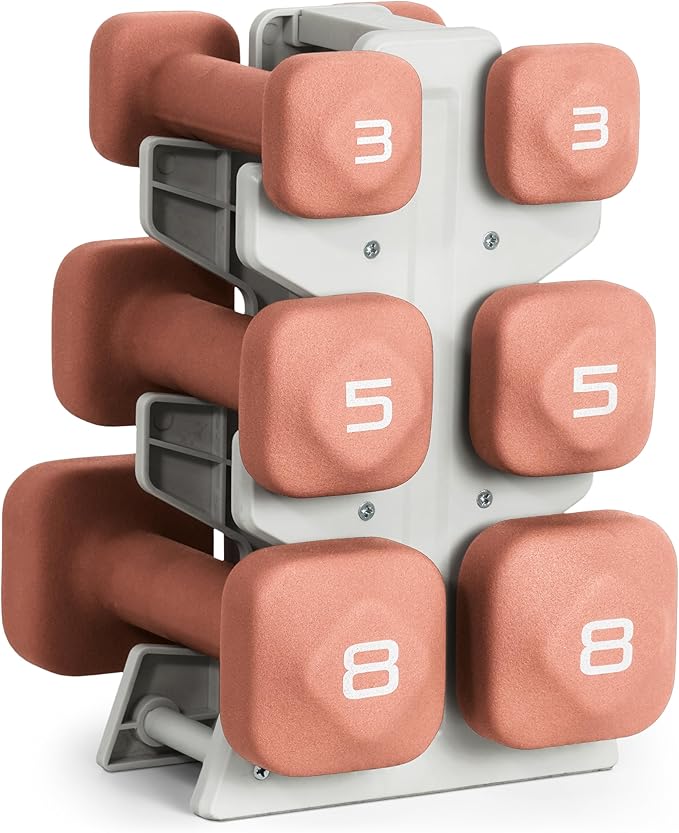 Tone Fitness Neoprene Dumbbell Set with Storage Rack – Non-Slip, Anti-Roll Hand Weights for Home Gym Workouts | 20 lb, 32 lb, & 50 lb Options