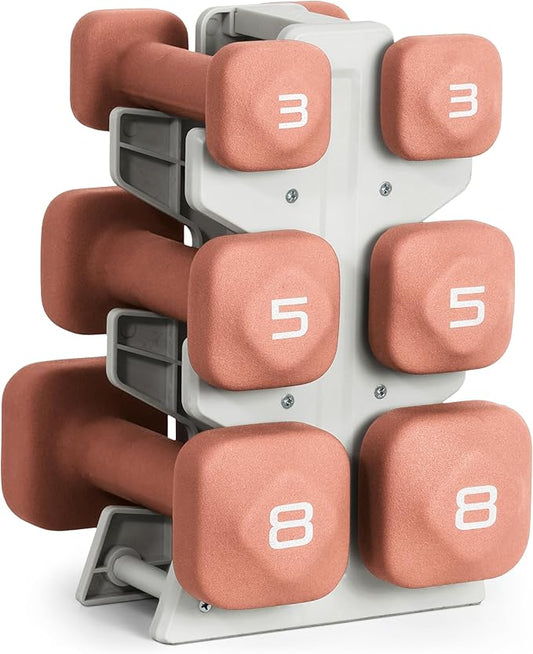 Tone Fitness Neoprene Dumbbell Set with Storage Rack – Non-Slip, Anti-Roll Hand Weights for Home Gym Workouts | 20 lb, 32 lb, & 50 lb Options