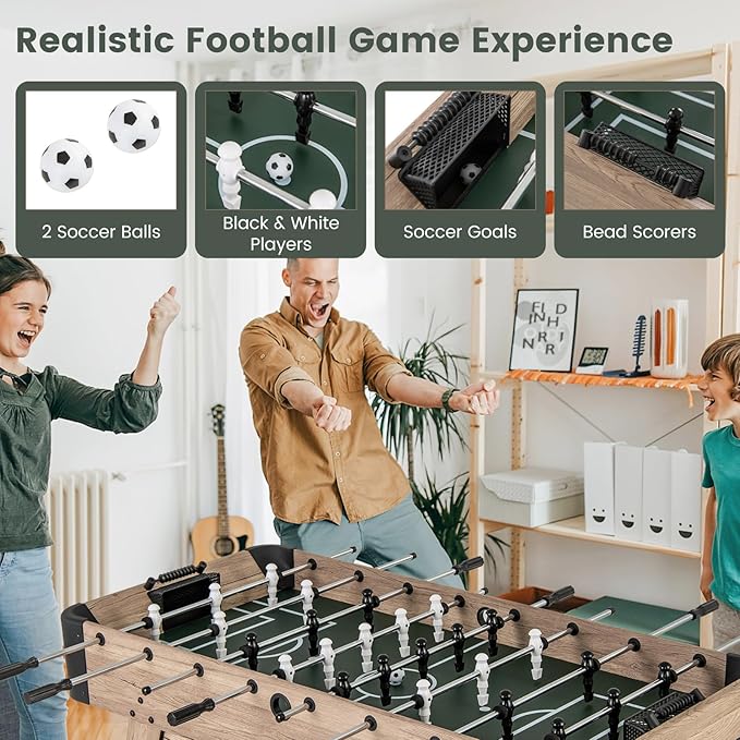 Goplus 54” Foosball Table for Adults, Competition Full Size Soccer Game Table with 2 Balls, 26 Players, Adjustable Leg Levelers, Arcade Football Table with for Kids Family Game Rooms, Bars, Parties