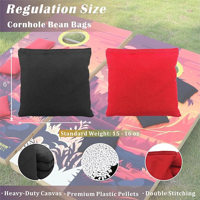 Cornhole Board Set 4FTx2FT Solid Wood Regulation Size Cornhole Set Includes 8 Cornhole Bags for Adults