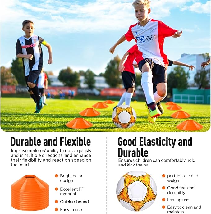 Soccer Goals for Backyard Set, 2 of 4×3 ft Orange Portable Soccer Goal Training Equipment for Games and Training for Backyard for Teens, Comes with Inflator, Soccer Ball, Football Cone