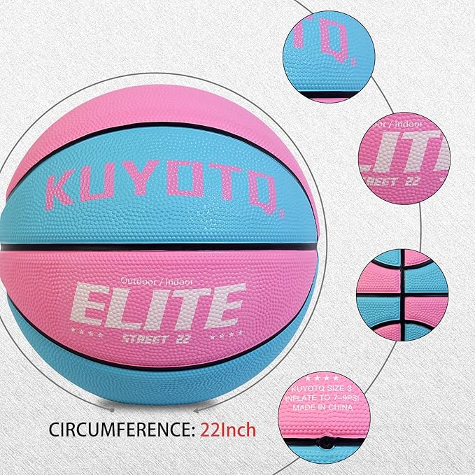KUYOTQ Kids Toddler Youth Adult Size 3/4/5/6/7 Basketball 22/25.5/27.5/28.5/29.5" Thickened Rubber or Faux Leather Basketball for Boys Girls (Deflated)